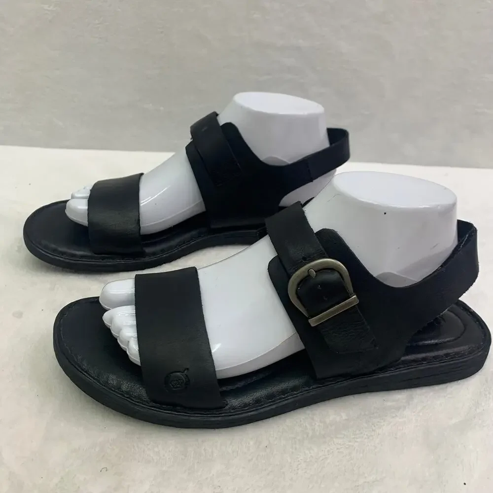 Born Womens Sz 9 Selway Black Sandals Silver Buckle Double Slingback Cushion